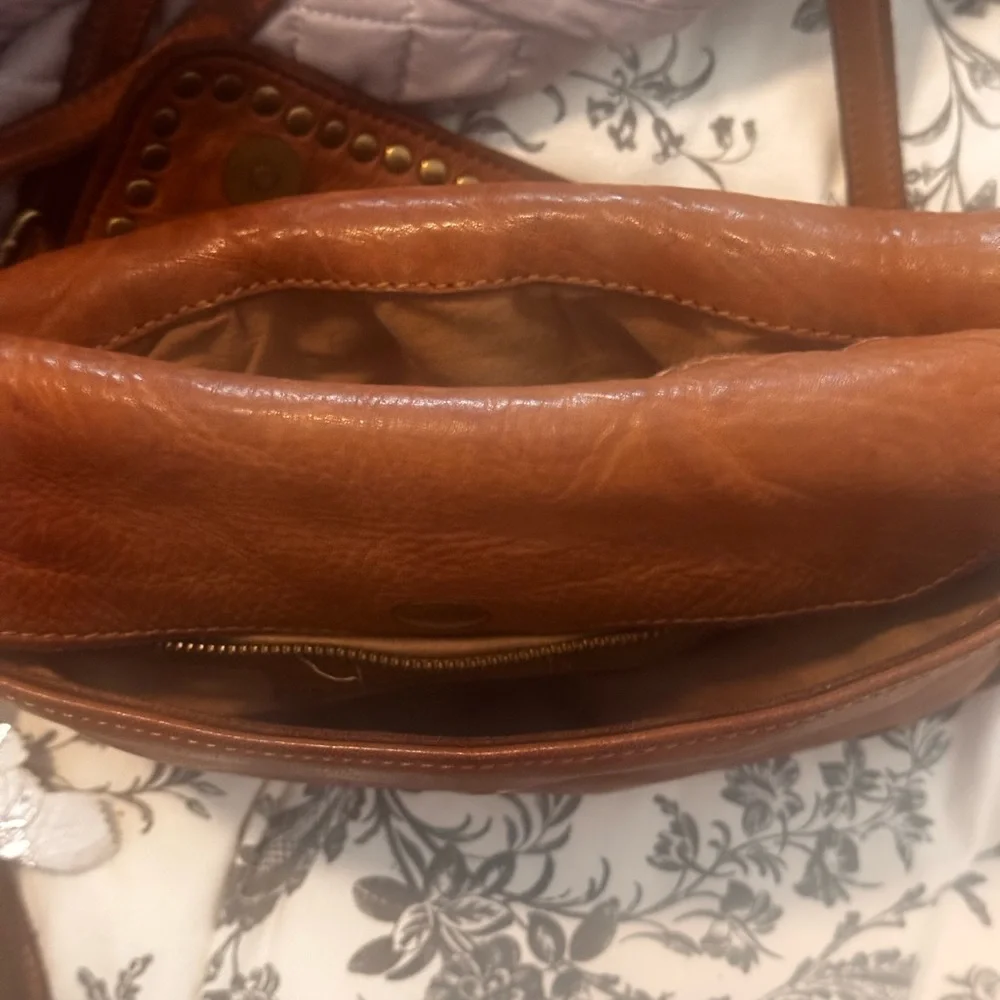 Brown Leather Studded Women's Bag - Picture 4 of 7